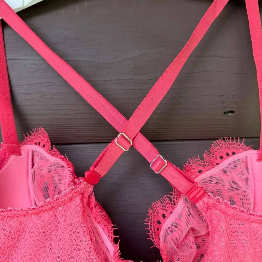 Victoria's Secret Bra Womens 34DD Pink Lace Dream Angels Unlined Balconette
